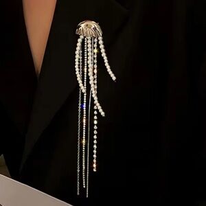 Jellyfish Pearl Crystal Silver Brooch 18K gold plated silver new